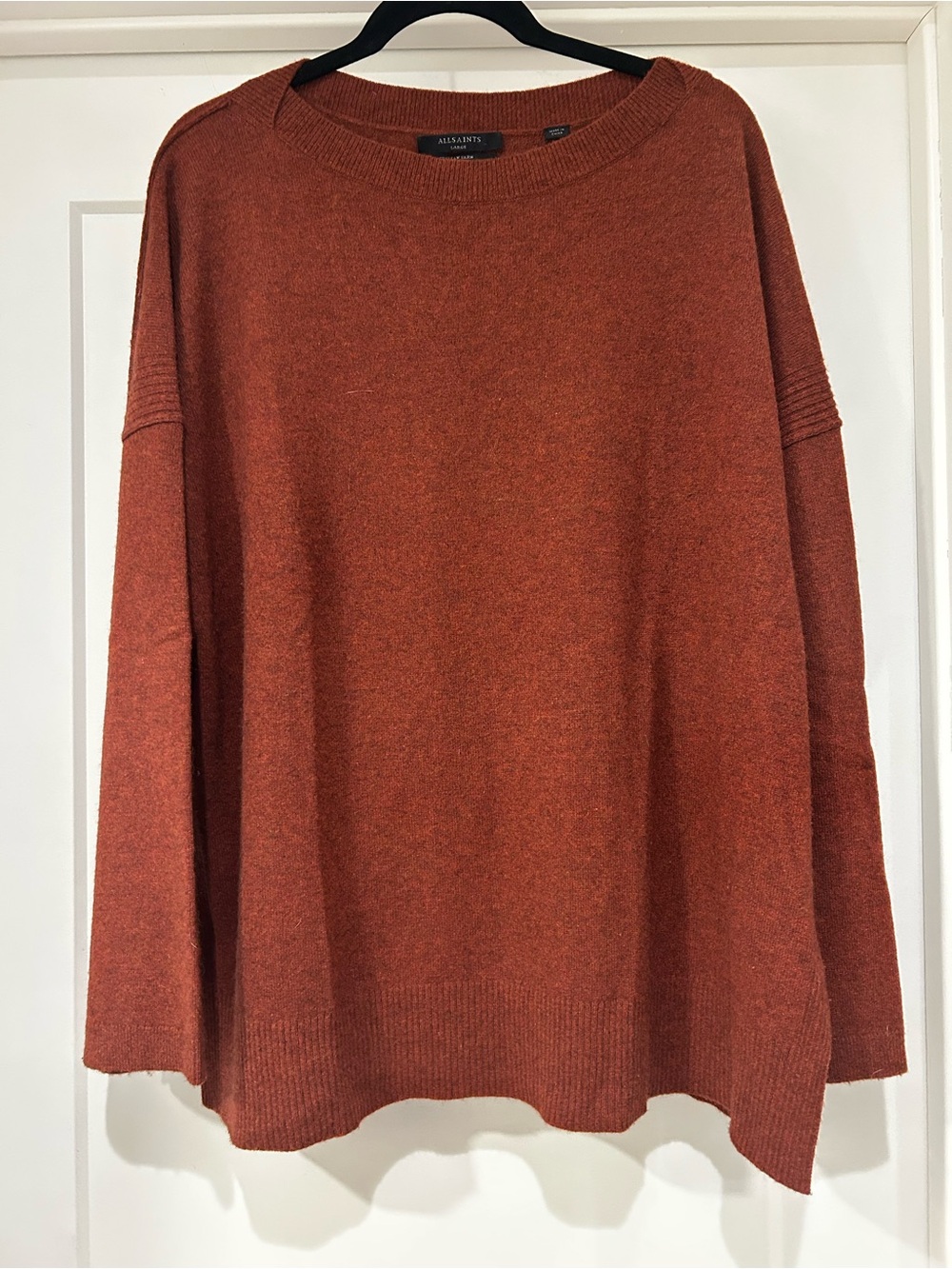 All Saints Women's Burnt Orange Crewneck Sweater Cashmere